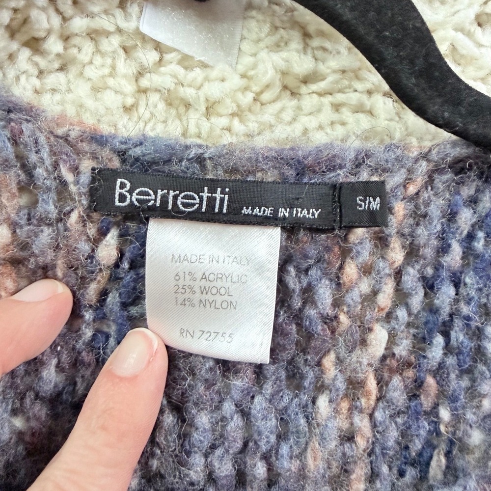 Womens S/M Berretti‎ Italy Wool Blend Chunky Knit Space Dye Batwing Sweater Purp